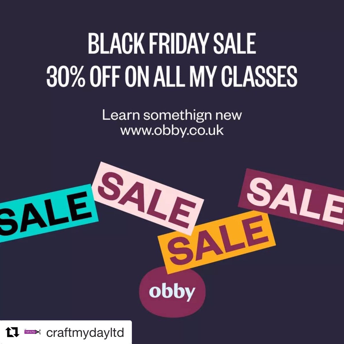 LikeWorcesterPk's tweet photo. #BlackFriday offer: 30% off all classes at Craft My Day TODAY only! Learn a new skill or treat someone this #Christmas 🎄🎁#worcesterpark https://t.co/6CvB0xpwSt