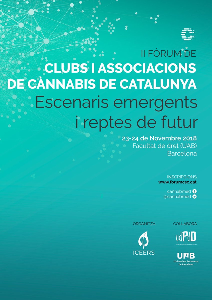 🔴 Hoy inicia el II Fòrum de Clubs i Associacions de Cànnabis de Catalunya.

🔴 Today begins the II Forum of Clubs and Associations of Cànnabis of Catalonia.

#forocannabis #forumbarcelona #forumcannabico #barcelona #cannabisclub #csc #cannabissocialclub #catalunya #marihuana
