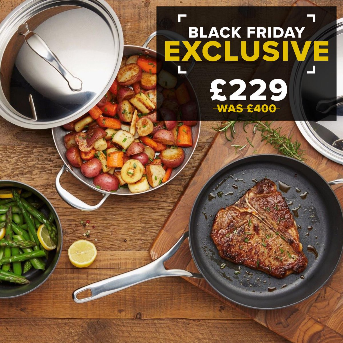 Now just £229, buy the beautifully polished, stainless steel Nouvelle cookware range - just one of our exclusive Black Friday offers! bit.ly/2PxW8rW #valueformoney #bargainbuys #blackfridayuk