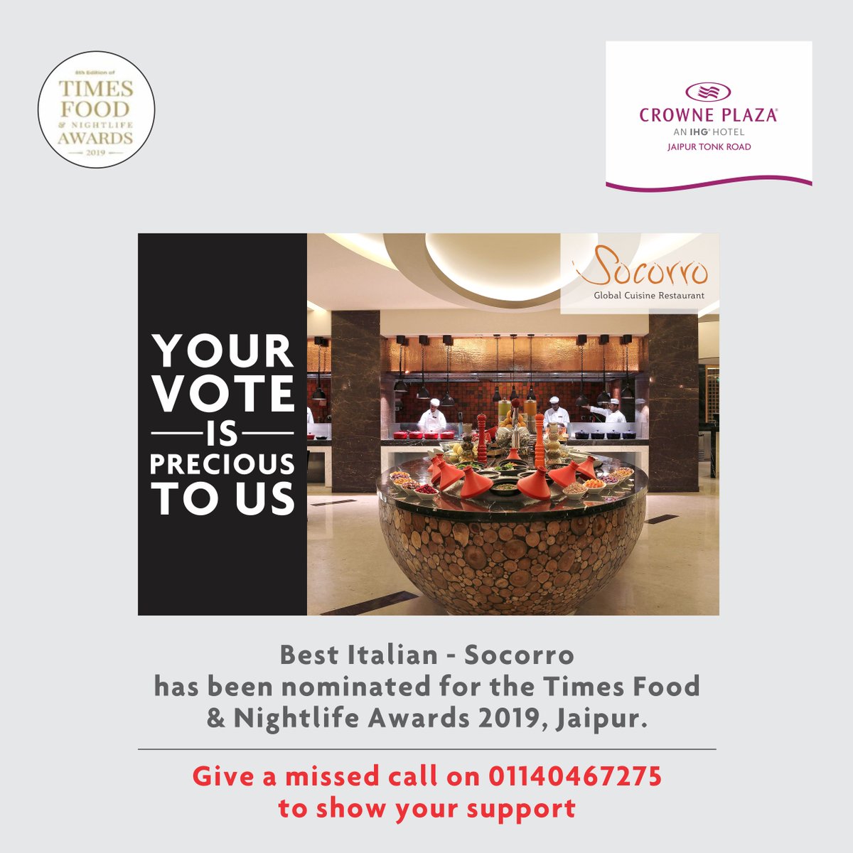 CrownePlazaJaip's tweet photo. House Of Han has been nominated for the highly decorated Times Food & Nightlife Awards 2019, Jaipur! Please show your support and lead us to a podium finish. Give a missed call on the no. mentioned below
Call: 01140467172
#CrownePlazaJaipurTonkRoad #VoteForUs #HouseOfHan https://t.co/x1JQfIprWH