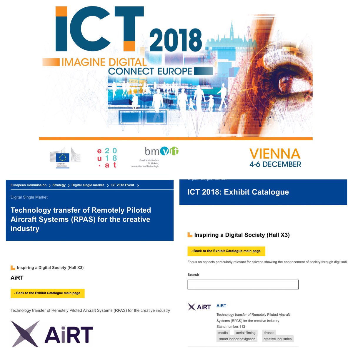 AiRTproject's tweet photo. Weโre going to stay!!! ๐Area: Inspiring a Digital Society (Hall X3)
Stand number: i13
We are very hopeful because we are near to reaching the last milestone of the #AirtProject and getting closer to presenting #AiRT in #ICT2018 !!!
@UPV @pozyxLabs @weareclearhead @AeroToolsUAV https://t.co/ug7nWQPXt5