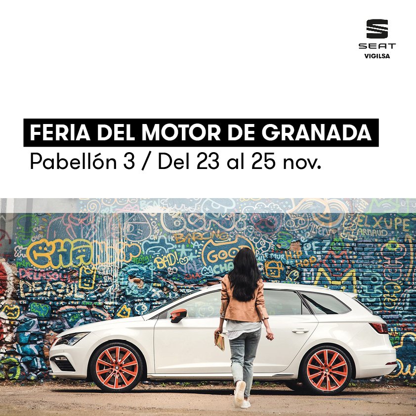 FERIA DEL MOTOR DE GRANADA. Del 23 al 25 de noviembre podrás encontrarnos en el PABELLÓN 3 de Fermasa con más de 100 ofertas exclusivas. ¡Ven a visitarnos! #SEAT #Vigilsa #Granada #BLACKFeria