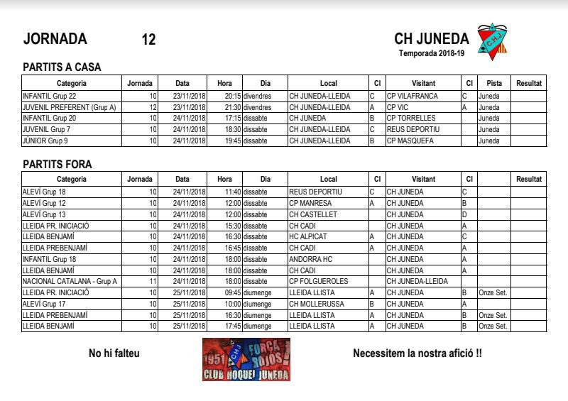 Partits del cap de setmana del <a href="/CHJuneda/">Club Hoquei Juneda</a>