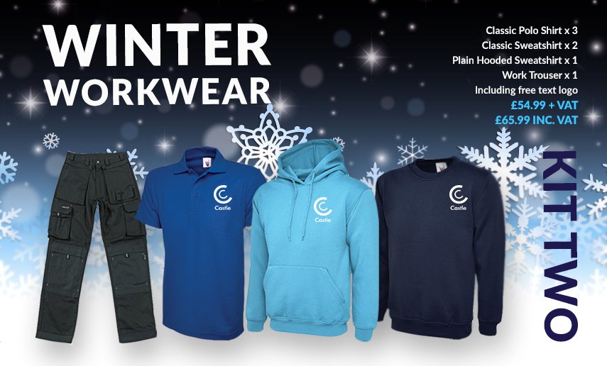 Castle_TIS's tweet photo. Get you and your team kitted out for the cold months, with Winter Workwear Deals from Castle. Find more Winter Workwear deals online here -
https://t.co/worakhfkDn or email - web@castletis.co.uk with your requirements. #workwear #winter #winterworkwear #brandedclothing https://t.co/tPOmcOzkeL