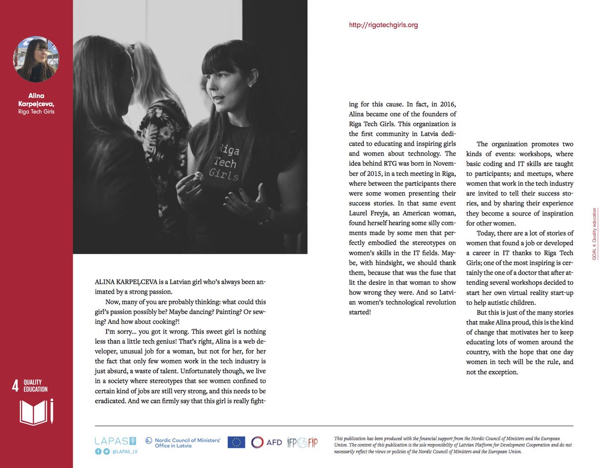LAPAS_LV's tweet photo. Women in IT - success story about Alina Karpelceva and @RigaTechGirls Latvian NGOs act for the sustainable development and education for all. #SDGs4All #BalticsWeWant  #MakeEuropeSustainable4All #BalticsSDGs #Act4SDGs #GEW18 #SDG4 https://t.co/AYSB3tZygC