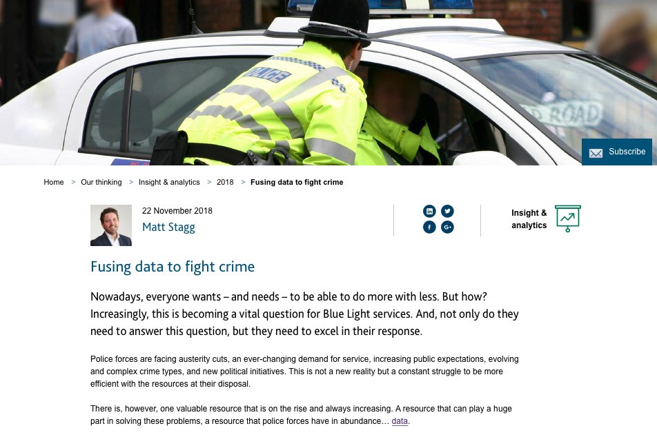 Barrachd's tweet image. How can fusing HR, sickness and duties data - alongside operational and external data - fight and reduce crime? Our lead consultant Matt Stagg discusses #datafusion in policing on #capitadataanalytics hub: capita.com/our-thinking/i…