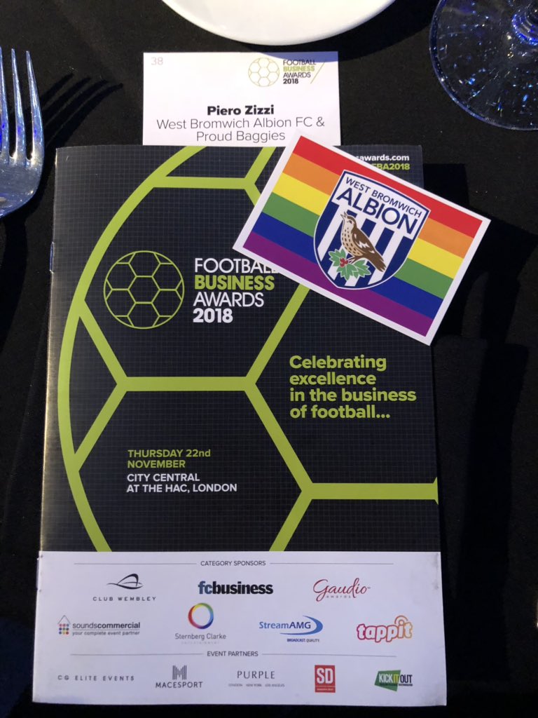 WBALGBT's tweet photo. Great night at the @footiebizawards and we’re so proud to have won Bronze for ‘Best Club & Supporters Group Relationship’ with @WBA.
Thanks to everyone at West Bromwich Albion, our members, @SuppDirect, @AnwarU01 and @footiebizawards.
#WBA #FBA2018 https://t.co/alq0daylt6