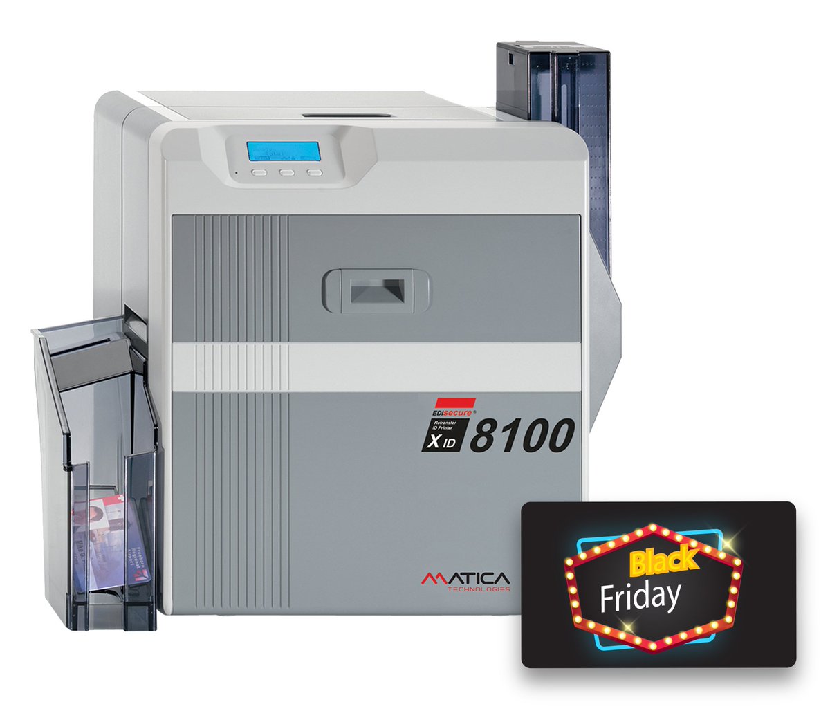 DatabacInfo's tweet photo. Black Friday is finally here! Matica XID8100 retransfer printer is the perfect solution for printing and issuing high quality ID cards on a day-to-day basis. We are pleased to offer the following ID system with -45% OFF. https://t.co/JbHgg2aaT1