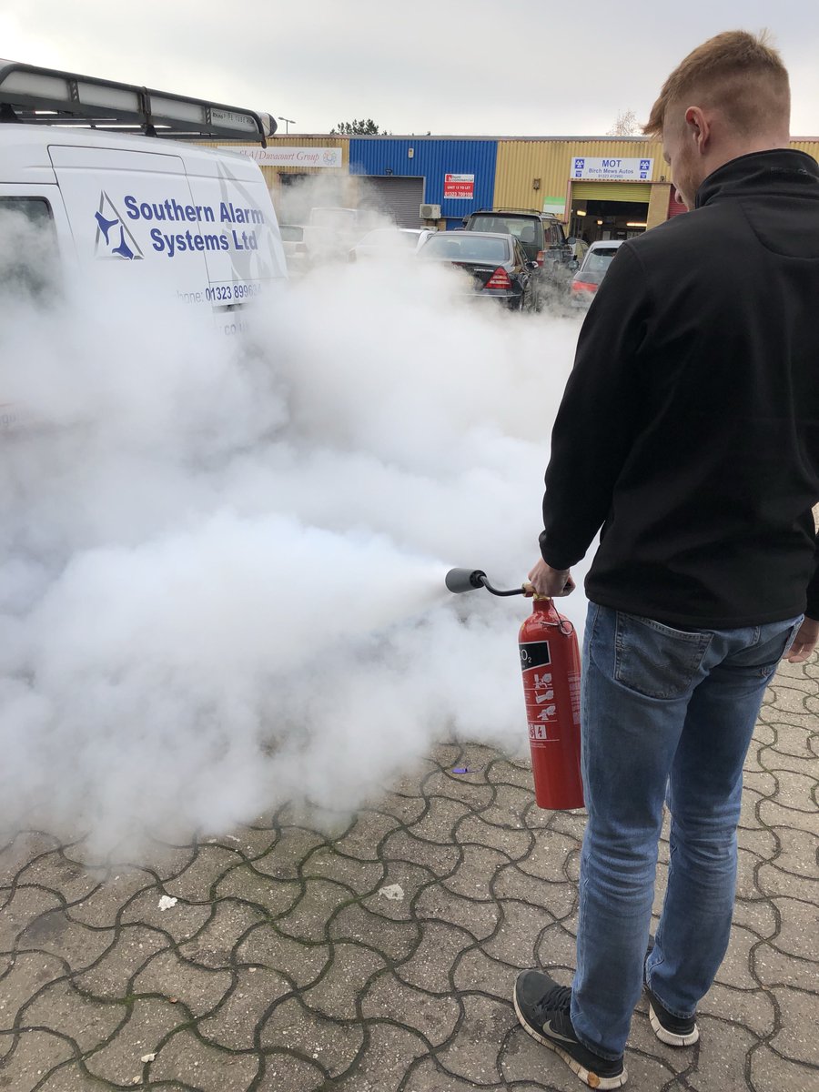 Very informative fire extinguisher training this morning with Southern Alarm Systems. Harry couldn’t wait to try out the C02 extinguisher..
