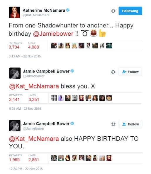 Katherine mcnamara and jamie campbell bower wishing happy birthday to each other is the best in this world 