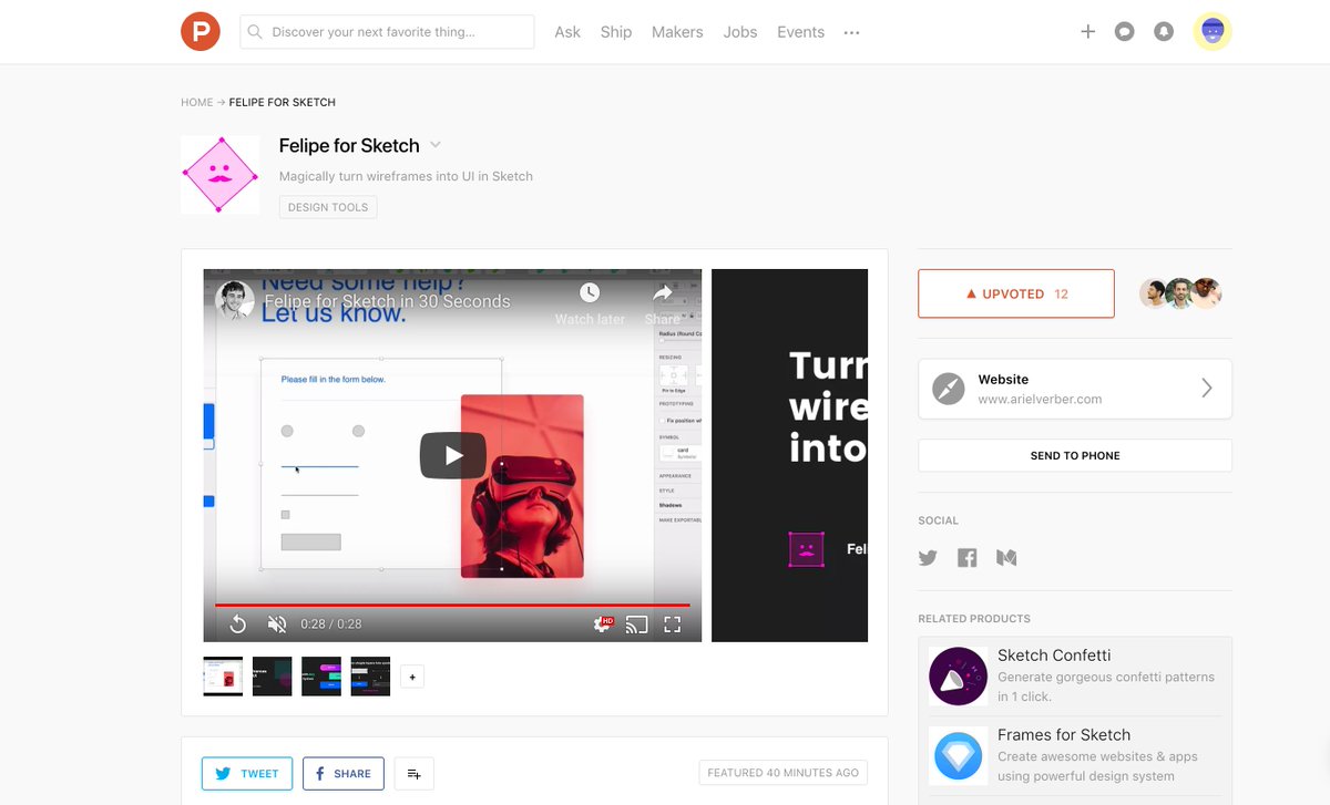 Felipe for <a href="/sketchapp/">Sketch</a> officially launched! Support me getting the word out there by upvoting in Product Hunt. <a href="/RvRoo/">Roy</a> <a href="/DesignToolsNet/">Design Tools Network</a>