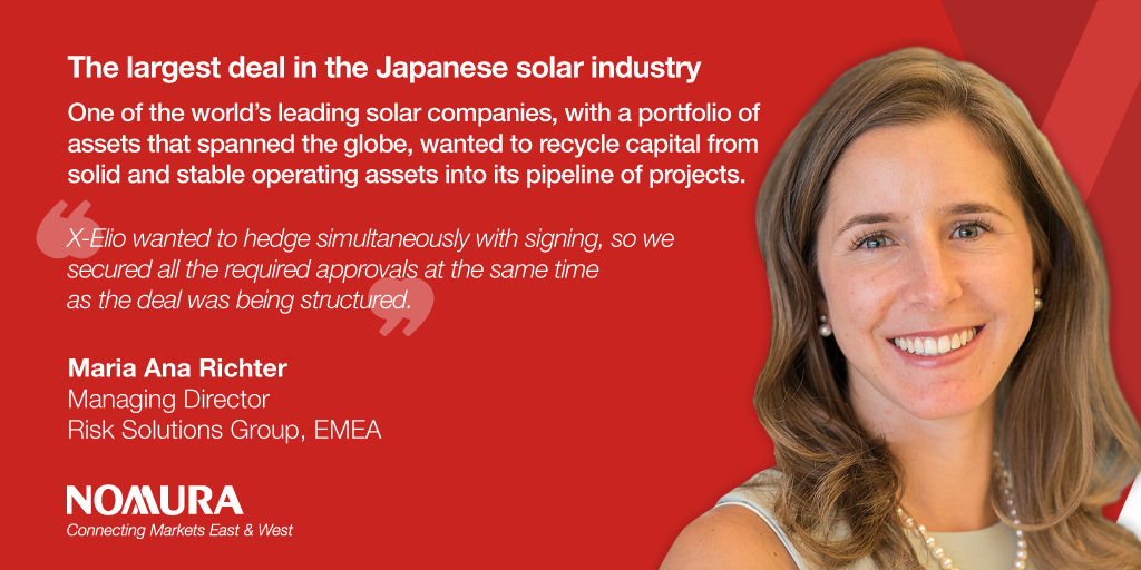 Nomura's tweet photo. A deal-contingent FX hedge was key to this structured solution to a complex deal. Read the full story here https://t.co/ZrxOeX7McD
#hedging #risksolutions #solar #naturalresources #crossborderdeal #fxhedge https://t.co/mJInL6UInC
