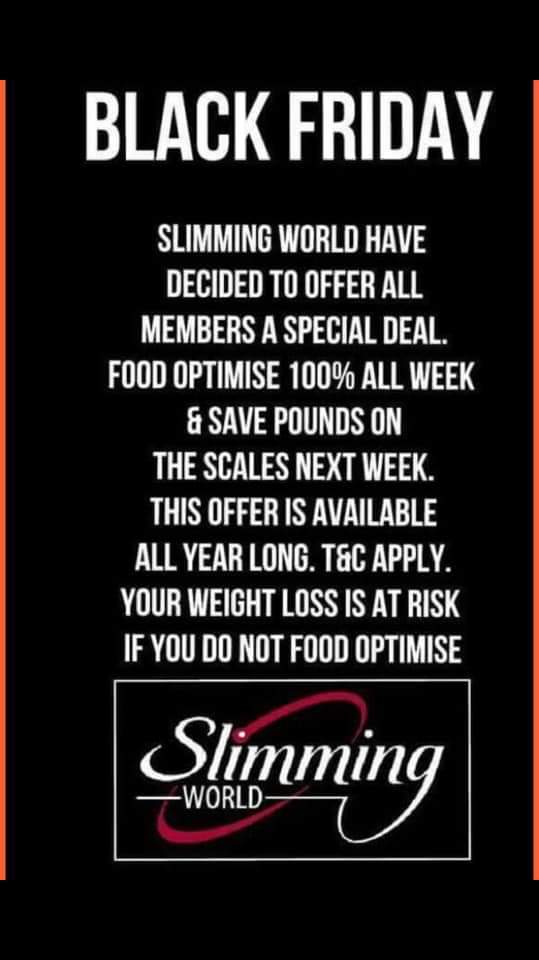ClaireB_SW_2017's tweet photo. @SlimmingWorld can give you the best #blackfriday deals all year round if you're #foodoptimising. Give yourself the best #ChristmasPresent @Hollie_SW_Eley https://t.co/Fol1usWAik