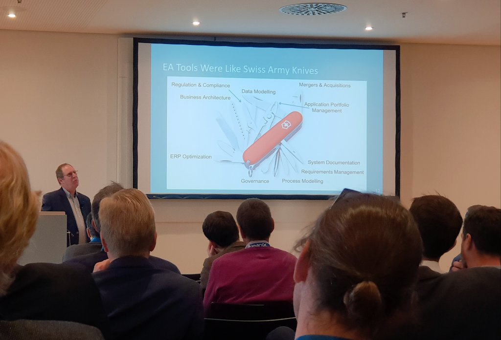 SAPLeanIX's tweet photo. "EA Tools were like Swiss Army knives. EA is changing, use the right knife for the right job!" - @markmcgregor @signavio #EACD18 #EntArch https://t.co/J0a4WNbtec
