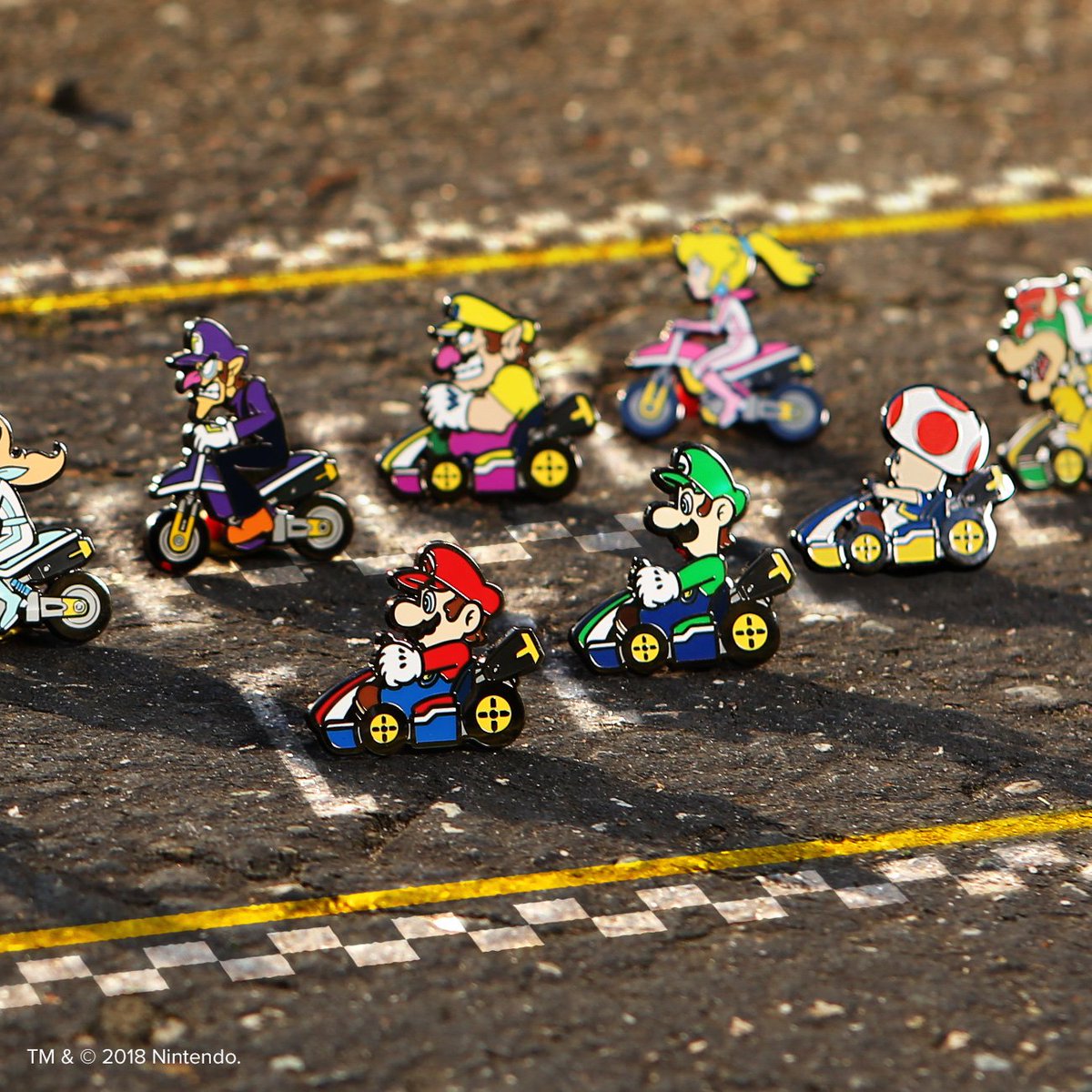 pinny_arcade's tweet photo. The Mario Kart™ Racer Blind Box set has arrived! Each box contains two random selections from the 12 pin set featuring your favorite Mario Kart™ racers. Trade at PAX shows or online to collect them all! https://t.co/0ac6jTEZds #MarioKart #Nintendo https://t.co/8z3GHY8wLA
