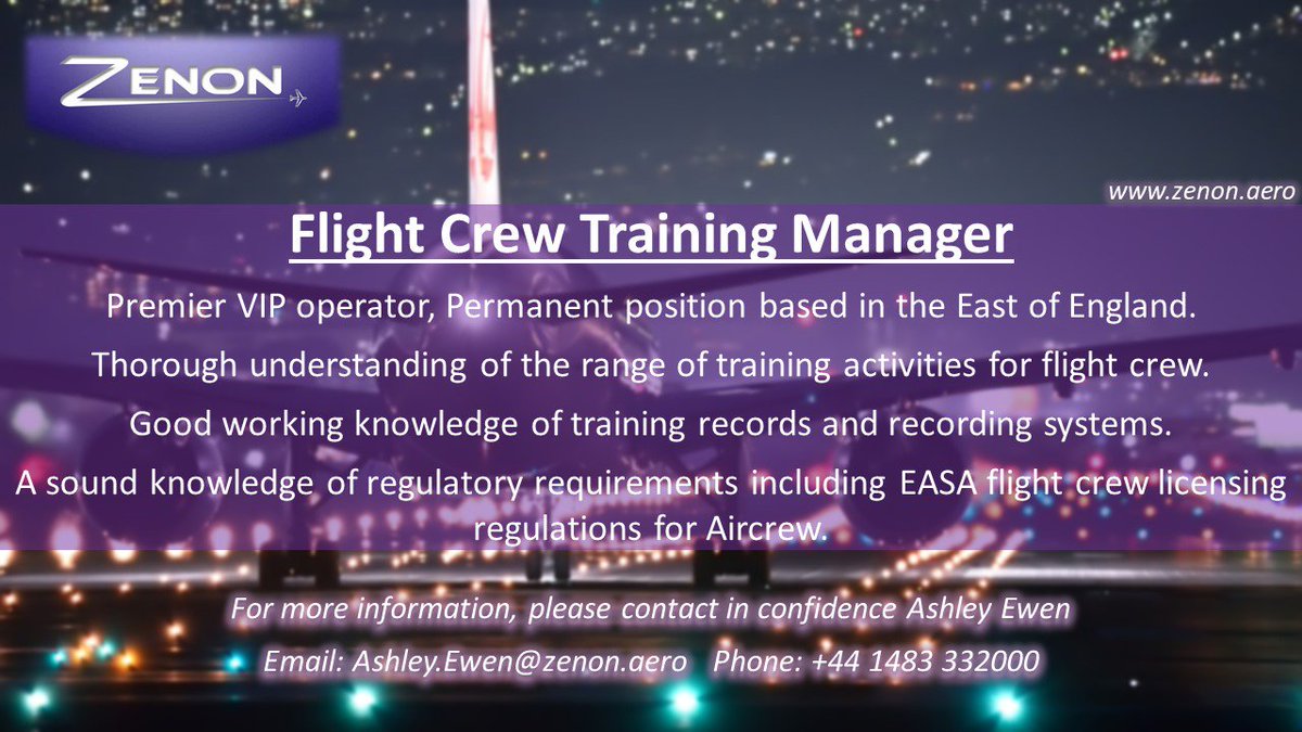 ZenonAviation's tweet photo. Zenon are currently #recruiting #Flight #Crew #Training #Manager for a #Permanent position based in the East of England. For more information, please contact Ashley Ewen. https://t.co/SbYfjffSpx