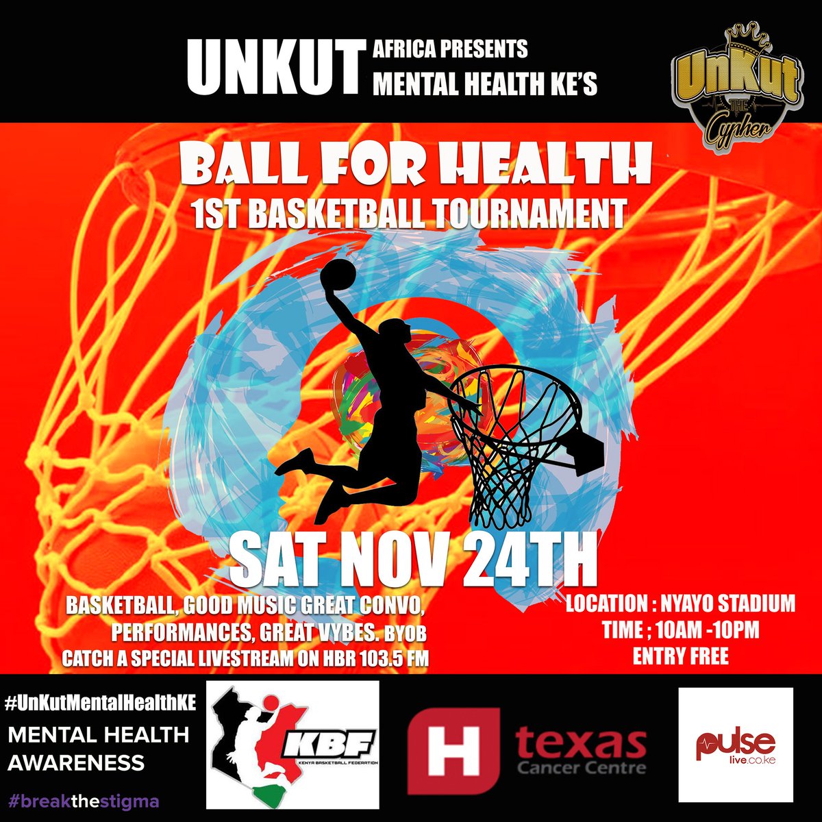 HomeboyzRadio's tweet photo. Your health, especially mental matters, join us tommorow as we shoot hoops for a worthy cause with a great line up of Ke Hip Hop artists and awesome DJs #BallForHealth https://t.co/y92PgRyFrG