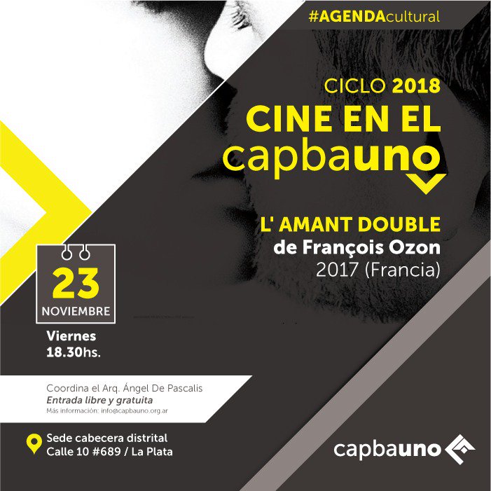 caubauno's tweet photo. 🔊 #HOY #CINE #CAPBAUNO
18.30 hs

📌 Se proyectará el film "L'amant double" de François Ozon (Francia).
#ActividadGratuita https://t.co/WR7ki7V9Yn