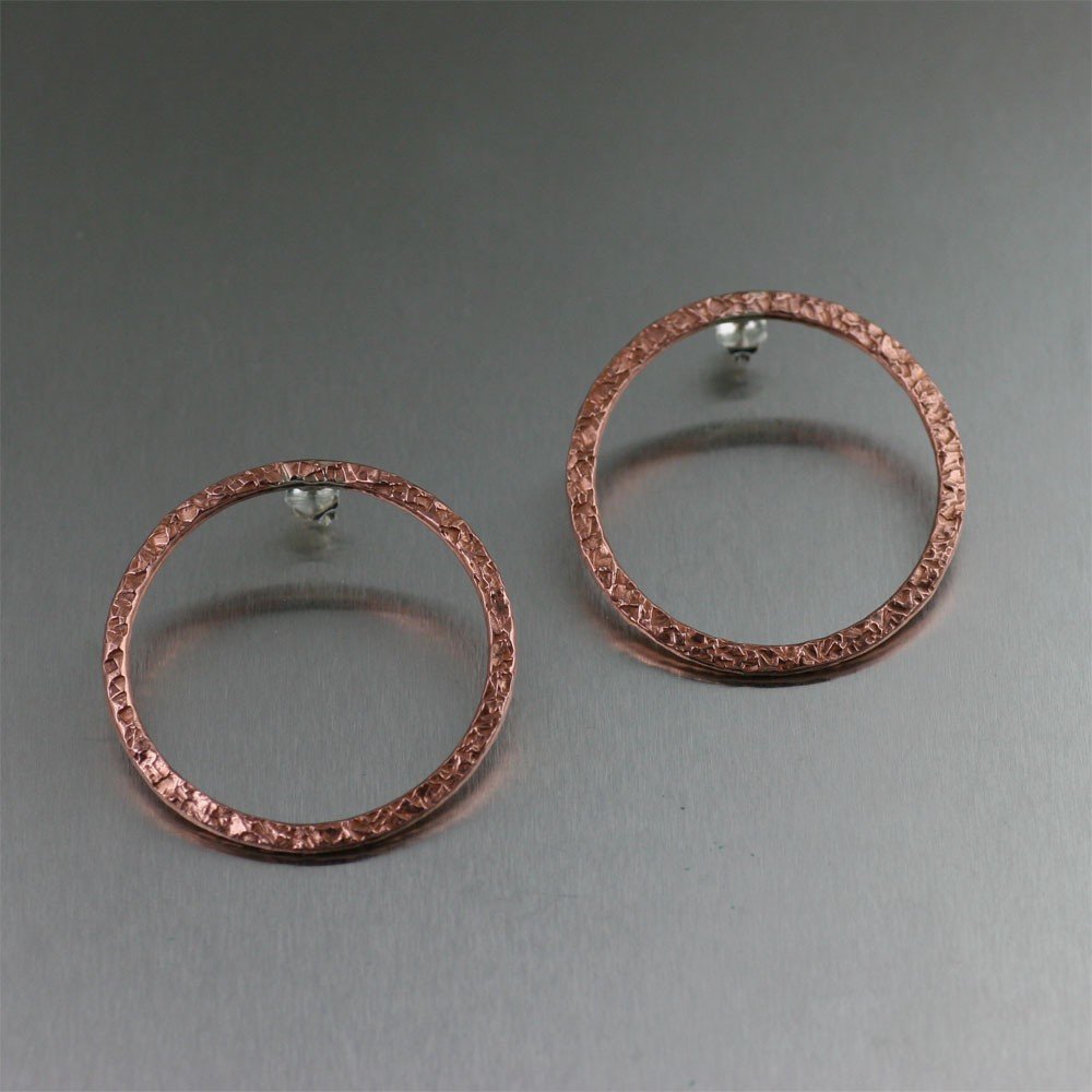 Best Copper Hoop Post Earrings Shown by ilovecopperjewelry.com/texturized-cop… #7thAnniversary #BoHo