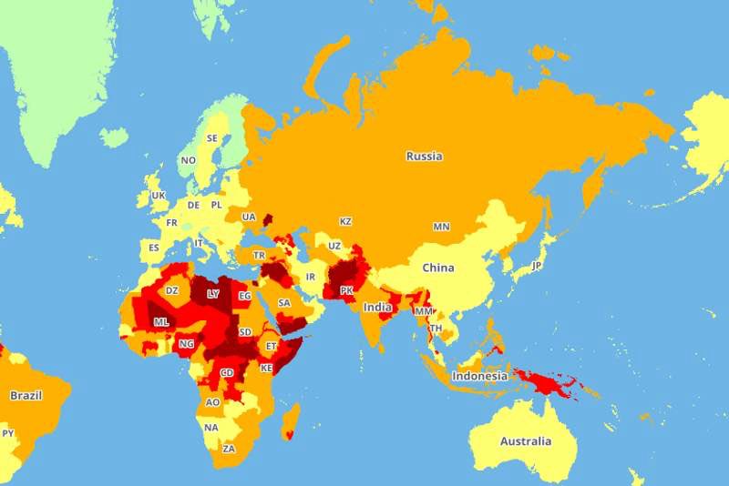 ArtaMoeini's tweet photo. Look at this 2019 Travel Risk map. Can you see a common pattern emerge for countries marked as ‘Extreme’ danger (Dark Red)? #Syria, #Afghanistan, #Yemen, #Libya, #Iraq...all targets of US #intervention promising #democracy and a better future! #VisualLessons #GrandDelusions https://t.co/0dxlMGJnE7