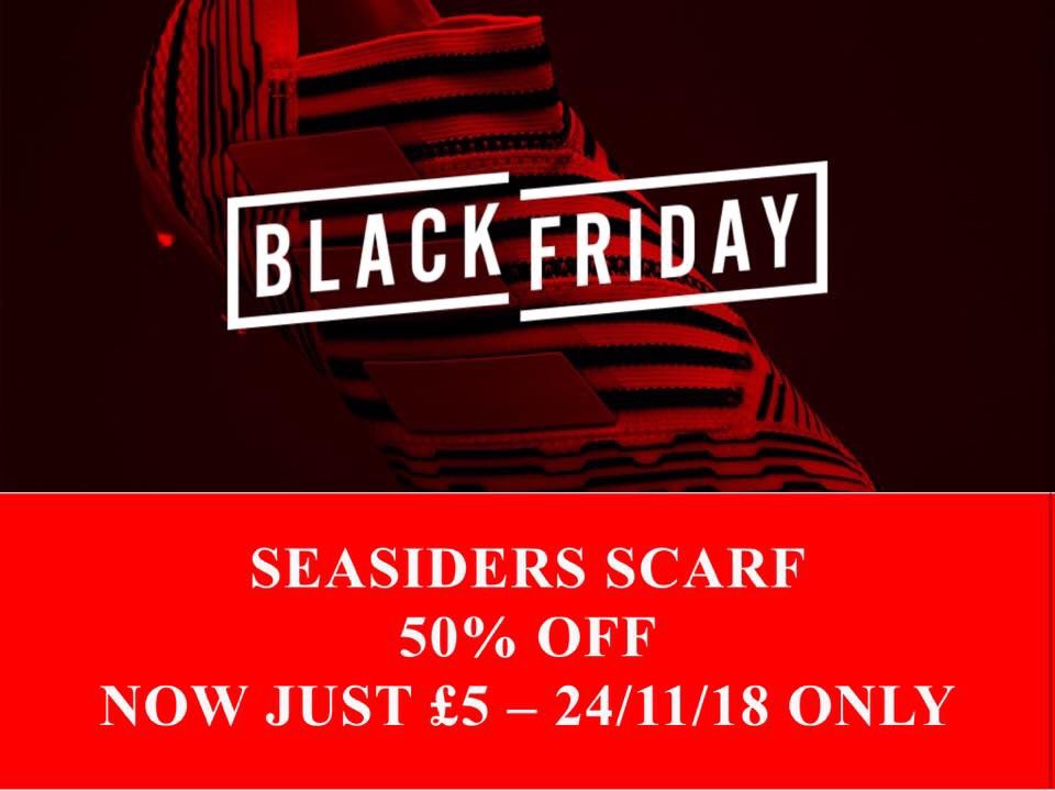 Queues are already forming for our Black Friday 50% off scarves deal. Anyone seen fighting or trampling over small children to get to this amazing deal will be made to sing along with the Witham Town superfan the ENTIRE match. @Felixseasiders @JamesBeardwell