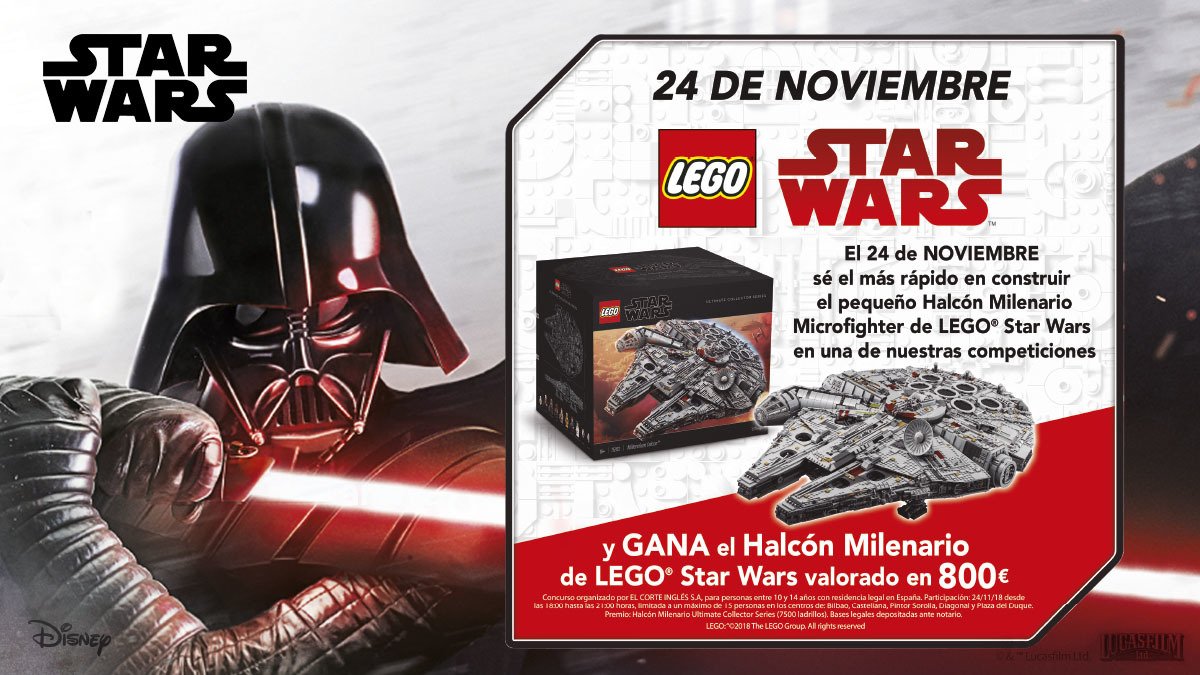 Degenerar sitio Saqueo El Corte Inglés on Twitter: "¿Crees que tus hijos son los más rápidos  construyendo con @LEGO_Group? ¡Pueden ganar el Halcón Milenario  @StarWarsSpain! Te esperamos este sábado 24 en los centros de Castellana (