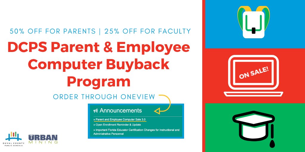 The DCPS Parent and Employee Computer Buyback Program is now stocked with specially priced laptops and computers available for purchase! Log in to OneView and look for the purchase link under Announcements. Supplies are limited. Purchase yours today at ow.ly/Zj1750jKsQK.
