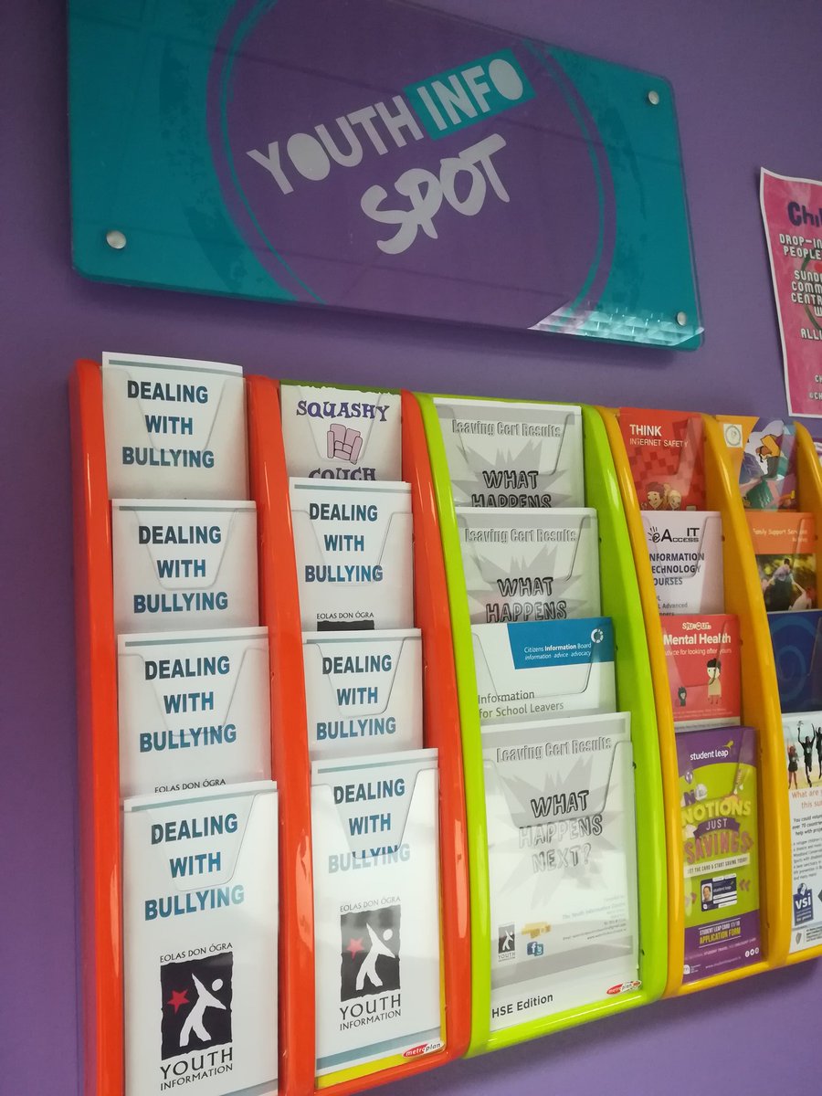 Hot of the presses...Dealing with Bullying. On display in all out #YouthInfo Spots. Big thanks to Presentation School, TY and our Peer Information Group. @ERYICAYI @DCYAPress @ywirl @YMCAIreland @KZapponeTD @wwetb @spunout