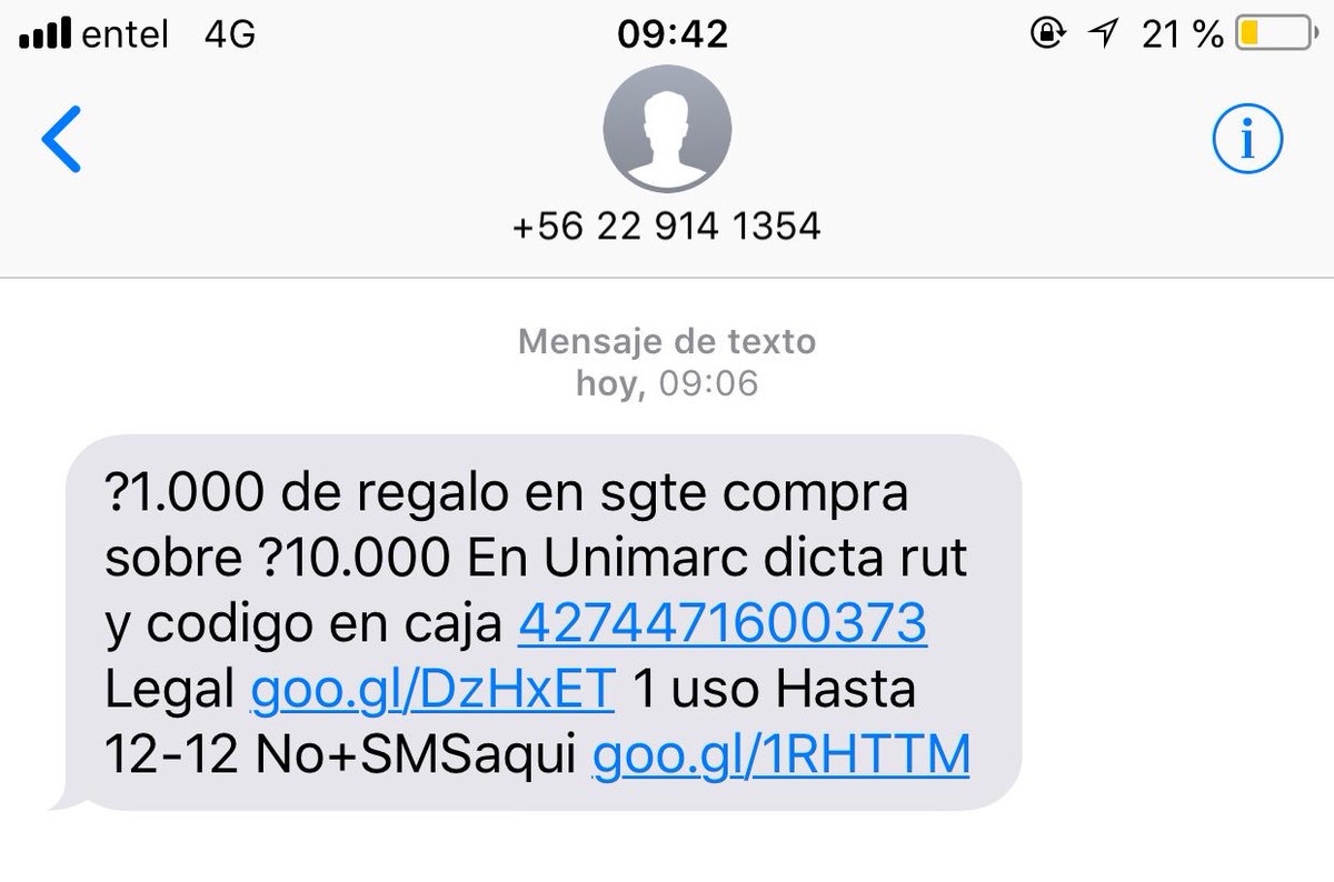 Jorge__Andres__'s tweet photo. @Unimarc estos sms los mandan ustedes o es una estafa?? No me he metido para no ser uno mas. https://t.co/PkIELcy5Qe