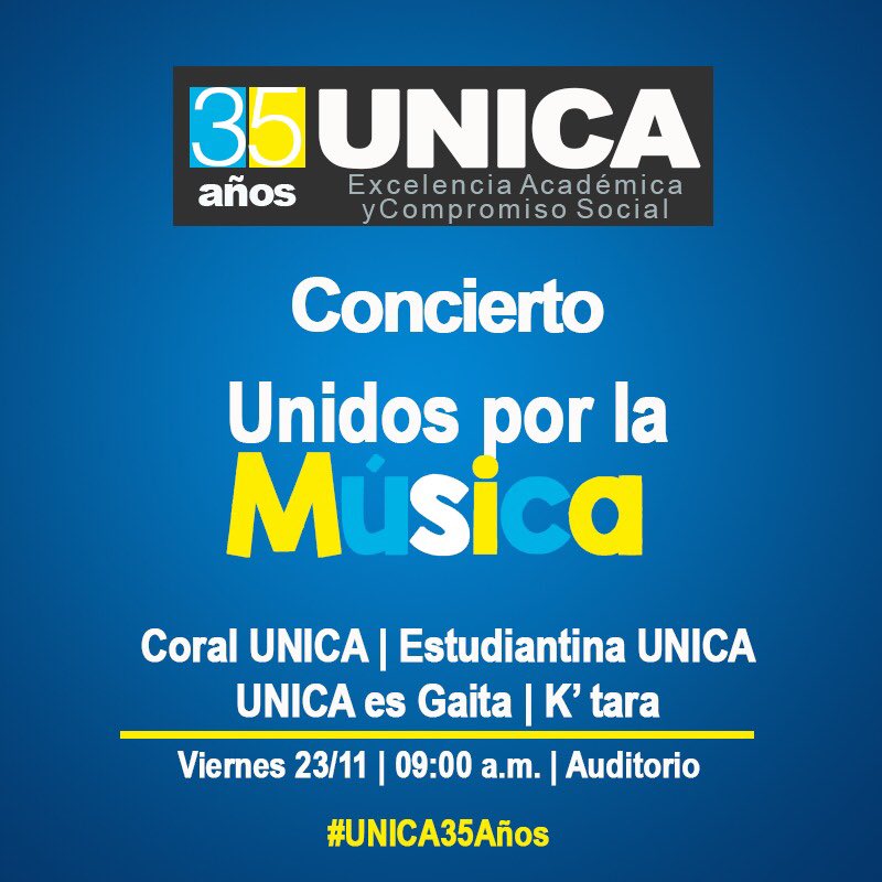 UNICAeduve's tweet photo. ¡Unidos por la música! 🎶 es un recital organizado por la Facultd de Artes y Música 🎵 y comienza en breves instantes, en nuestro auditorio. 

Únete a nuestra celebración aniversaria: #UNICA35años https://t.co/e0WsGc2GrN