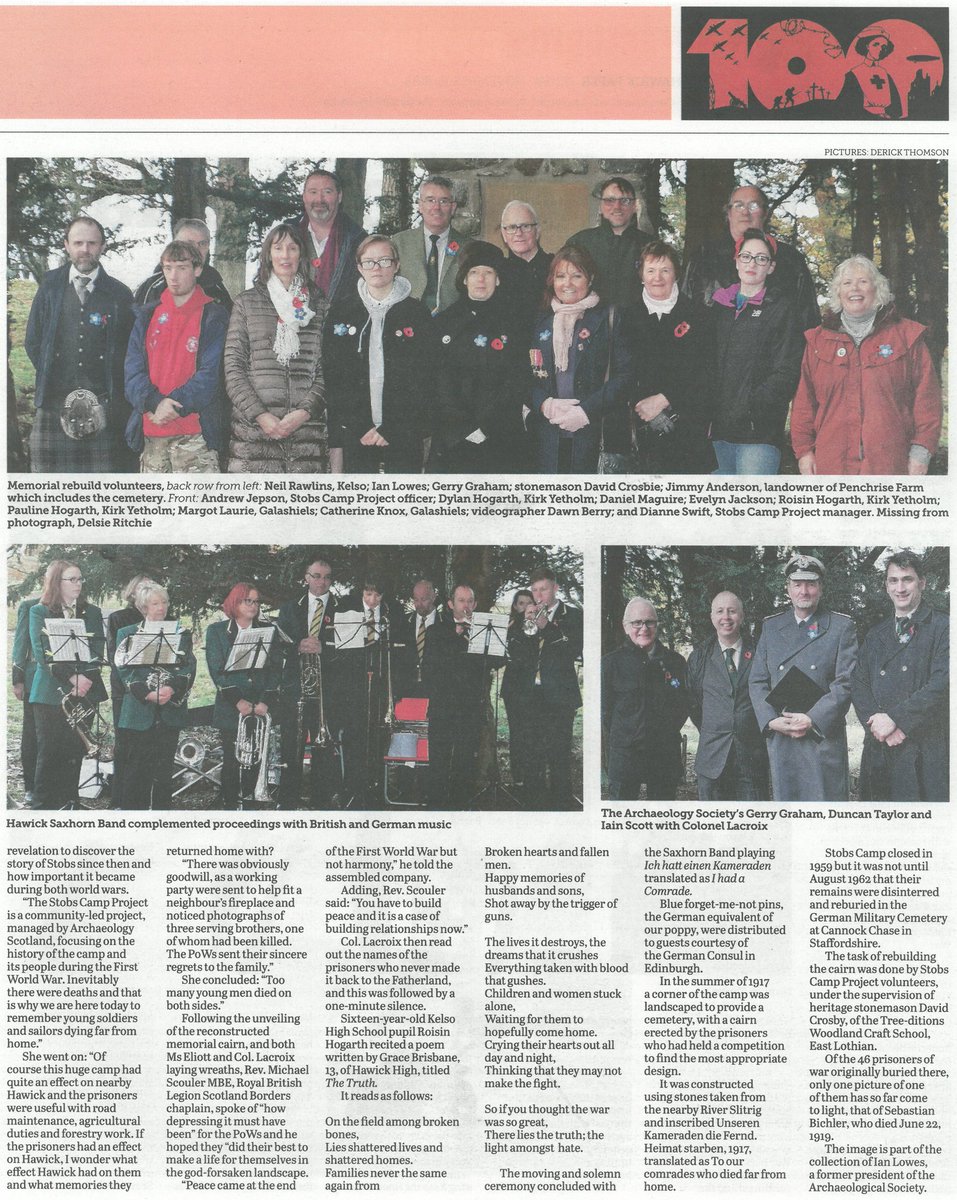 We are really grateful to @TheHawickPaper for including a 2-page spread on our memorial unveiling in their marvellous #Armistice100 commemorative edition. Incredible how Jason & the team created the whole pull-out in just a few days! Thanks as always for the continued support!