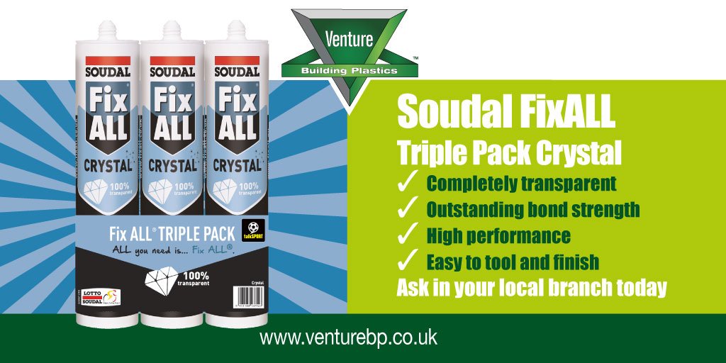 ventureplastics's tweet photo. We're offering Soudal FixALL Crystal triple packs at great prices. Don't miss out, speak to us today! https://t.co/2Jrzke9rMM