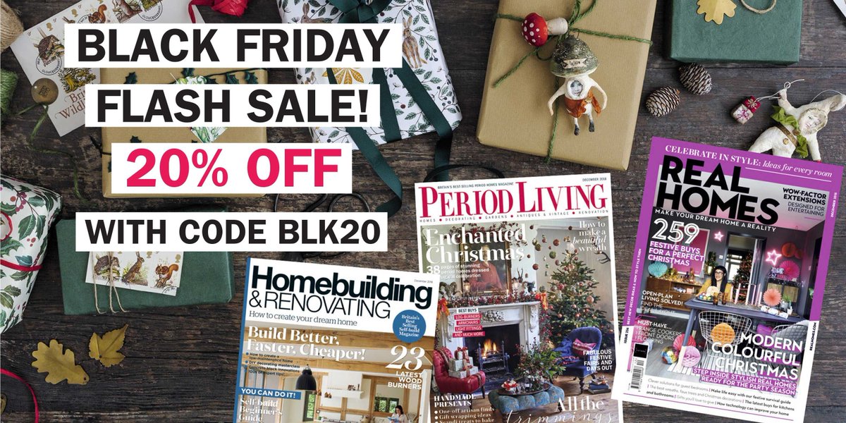 PeriodLivingMag's tweet image. Three fantastic magazines, one brilliant Black Friday offer. Save an extra 20% on a subscription for the perfect Christmas present. Don't forget to enter the promo code BLK20 at checkout! #BlackFriday #BlackFriday2018 #BlackFridayDeals buff.ly/2Bsepz7