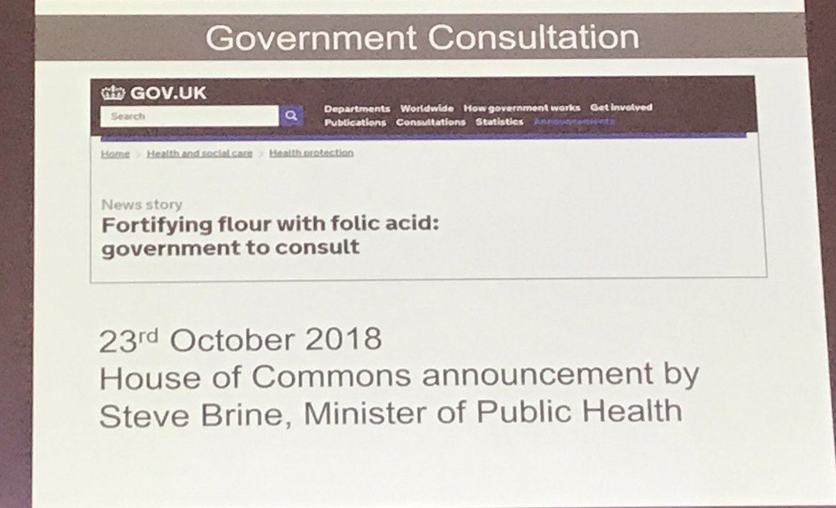 DrCBattersby's tweet photo. Sitting here in disbelief as to why the UK and many EU countries have not introduced routine fortification of flour like 90 other countries in the world! Please share our views in the Consultation period #NeonatalUpdate2018 @MattHancock @RCPCHtweets @BAPM_Official https://t.co/GEh7EXzYWd