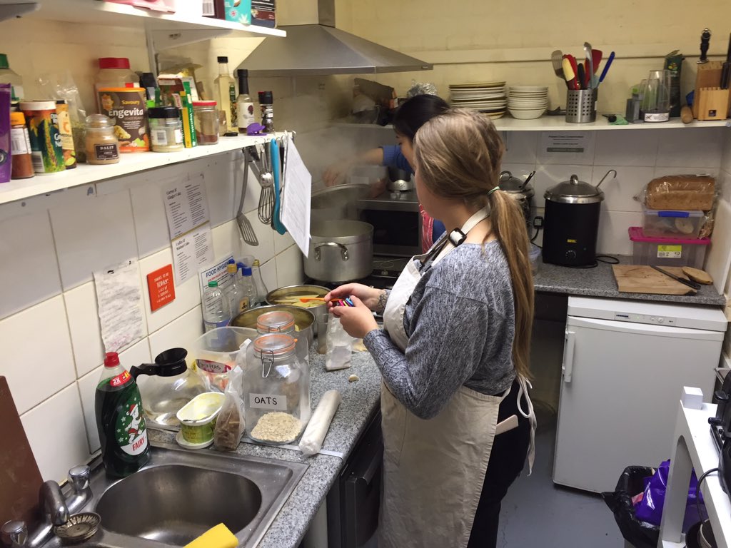 PopUpCIC's tweet photo. Veronika and Monika are busy making our lunch at KindaKafe today - soysage rolls, potato wedges &amp; salad coming up! #TakeoverChallenge @Catch22 @themissingkind https://t.co/NGkDM1sMCM