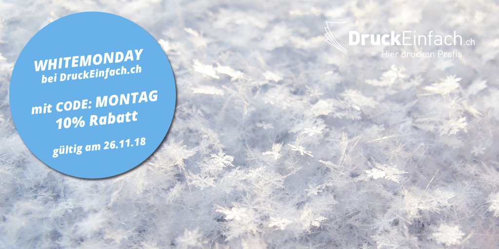 WHITEMONDAY bei DruckEinfach.ch 😉
 10% Rabatt auf alle Drucksachen mit dem Code: MONTAG, gültig am Montag, 26.11.2018☃️❄️ Hier drucken Profis: Weihnachts- &amp; Neujahrskarten in bester Schweizer Qualität. #whitemonday #gedrucktinderschweiz #umweltfreundlich #druckeinfach