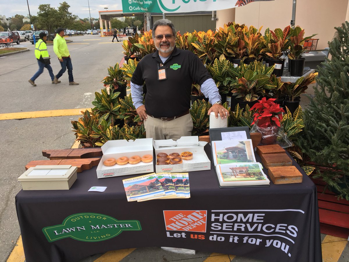 KoorieMike's tweet photo. Having a great Black Friday morning at the Harahan Home Depot #HD0362. Come on out and learn how you can have a beautiful @LawnMasterLLC Pergola or pavilion and have a free donut in honor of our faithful customers. https://t.co/frUJiCK5Zv