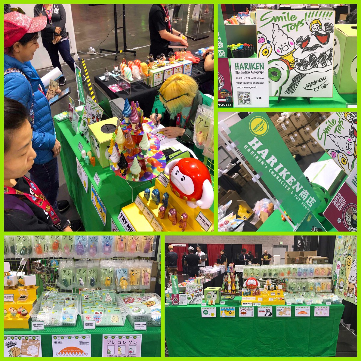 harikenjp's tweet photo. 【 #dcon2018 】
Thank you soooo much😊🤝
#HARIKEN商店 in @designercon 2018 with 1000toys / Anaheim, CA
https://t.co/S1BnUtijgk
#hariken #1000toys #designercon2018 #sofvi #tokyo #japanese #arttoy #designertoys #anaheim #usa #toy #smiletoys #are #softrolls #art #玩具人生 https://t.co/NYGpT3CxEp
