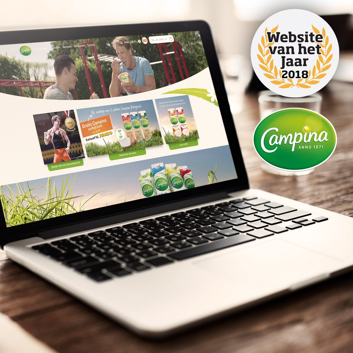 Magneds feliciteert <a href="/Campina/">Campina</a> met het winnen van de award voor Populairste Website van het jaar 2018 in de categorie consumentengoederen.