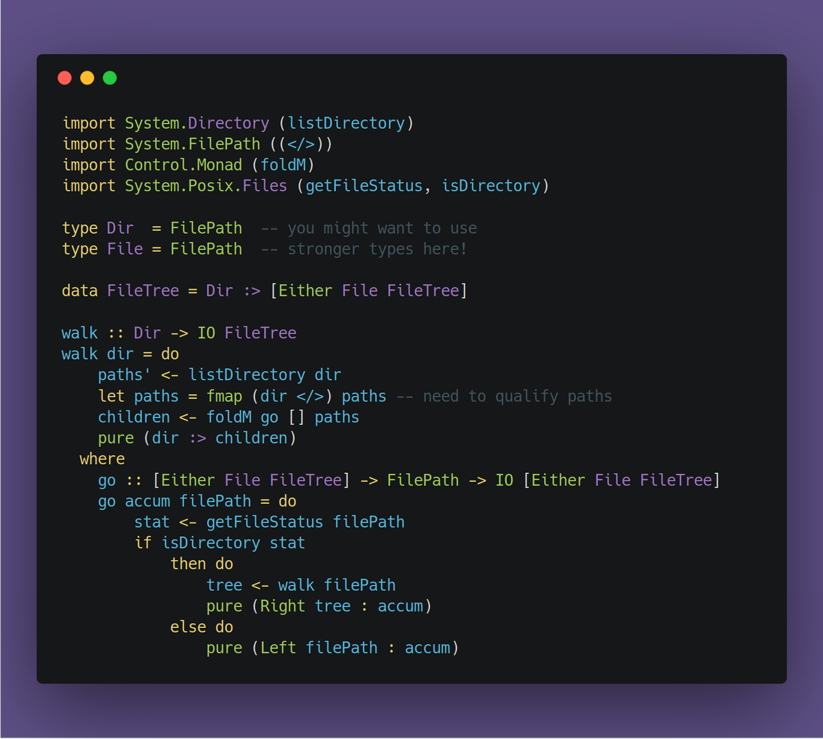 HandyHaskell's tweet photo. A simple file walker https://t.co/05azN013WL