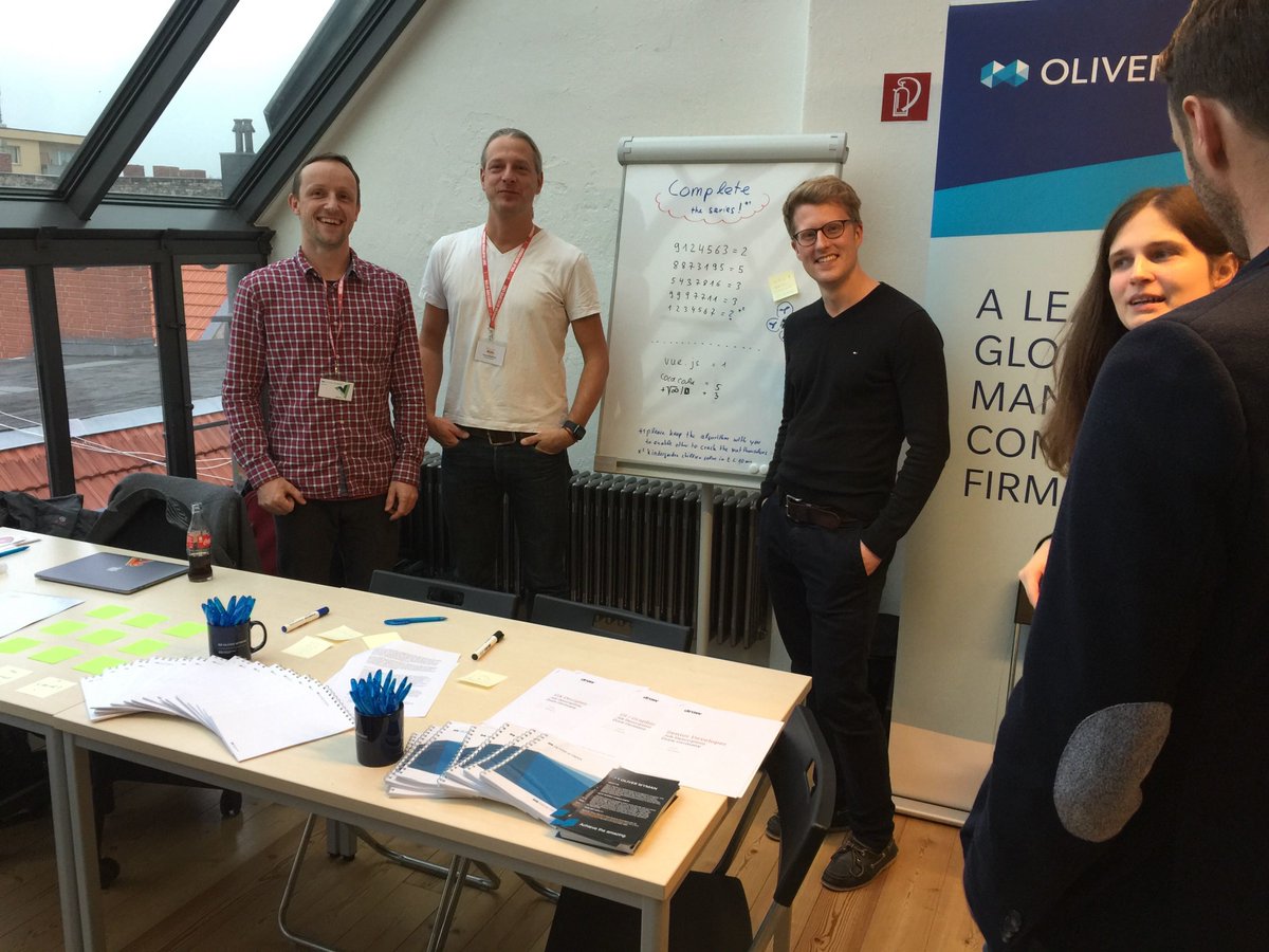 OliverWyman's tweet image. Can you complete the series? During our lunch break at #VueJSRoadtrip in Berlin there was time for more networking, and plenty of people dropped by our stand to try and crack our case. #VueJS @vuejsamsterdam @vuejsroadtrip #OWDigital #algorithm