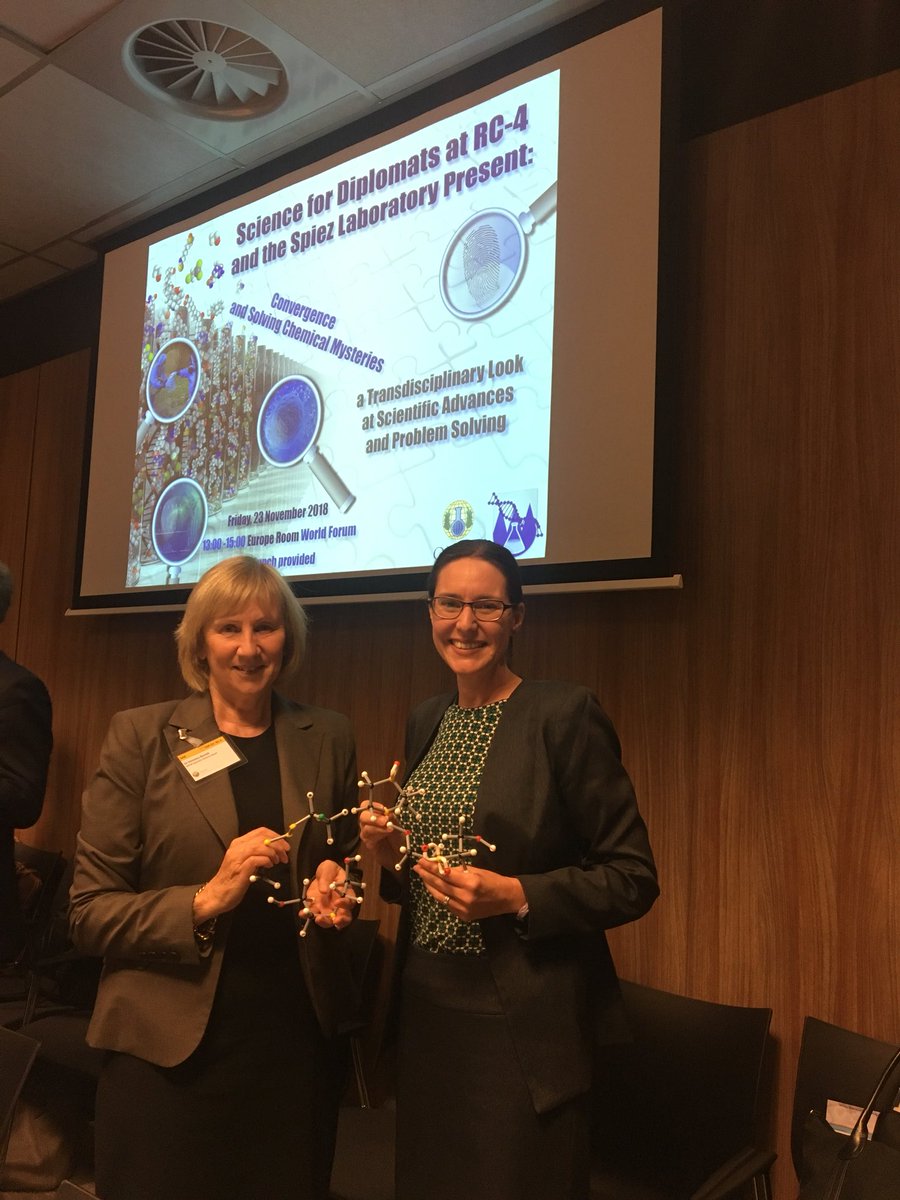AusAmbNL's tweet photo. Australians making a difference. Dr Veronica Borrett explaining the important work of the @OPCW Scientific Advisory Board to our Embassy staff #iamasciencediplomat https://t.co/U79EDw4wld