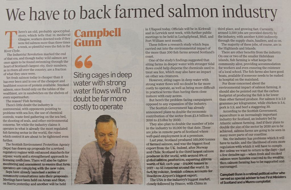 IN THE NEWS | ‘Unless we want to return to the days when fresh and smoked salmon were luxuries reserved to the wealthy, salmon farming has to be supported and encouraged' says <a href="/CampbellGunn1/">Campbell Gunn</a> buff.ly/2S7espm <a href="/NicolaSturgeon/">Nicola Sturgeon</a> <a href="/burdzeyeview/">Kate Higgins 🏴󠁧󠁢󠁳󠁣󠁴󠁿🇪🇺🇺🇦</a> @FergusEwingMSP <a href="/strathearnrose/">Roseanna Cunningham 🦣🏴󠁧󠁢󠁳󠁣󠁴󠁿🇪🇺🇺🇦🖖</a>