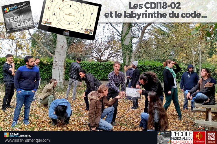 Adrar_Numerique's tweet photo. Les concepteurs-développeurs d'Octobre, promo #CDI1802 les #hexadecimaux cherchent leur chemin mais pas leur sens de l'humour... 😂 et vous présentent leur #blason 😎✌🏼
😀👍 #Bienvenue dans le #labyrinthe du #numerique et du #code #dev #devweb en #Occitanie https://t.co/Nw4Z6AueTT
