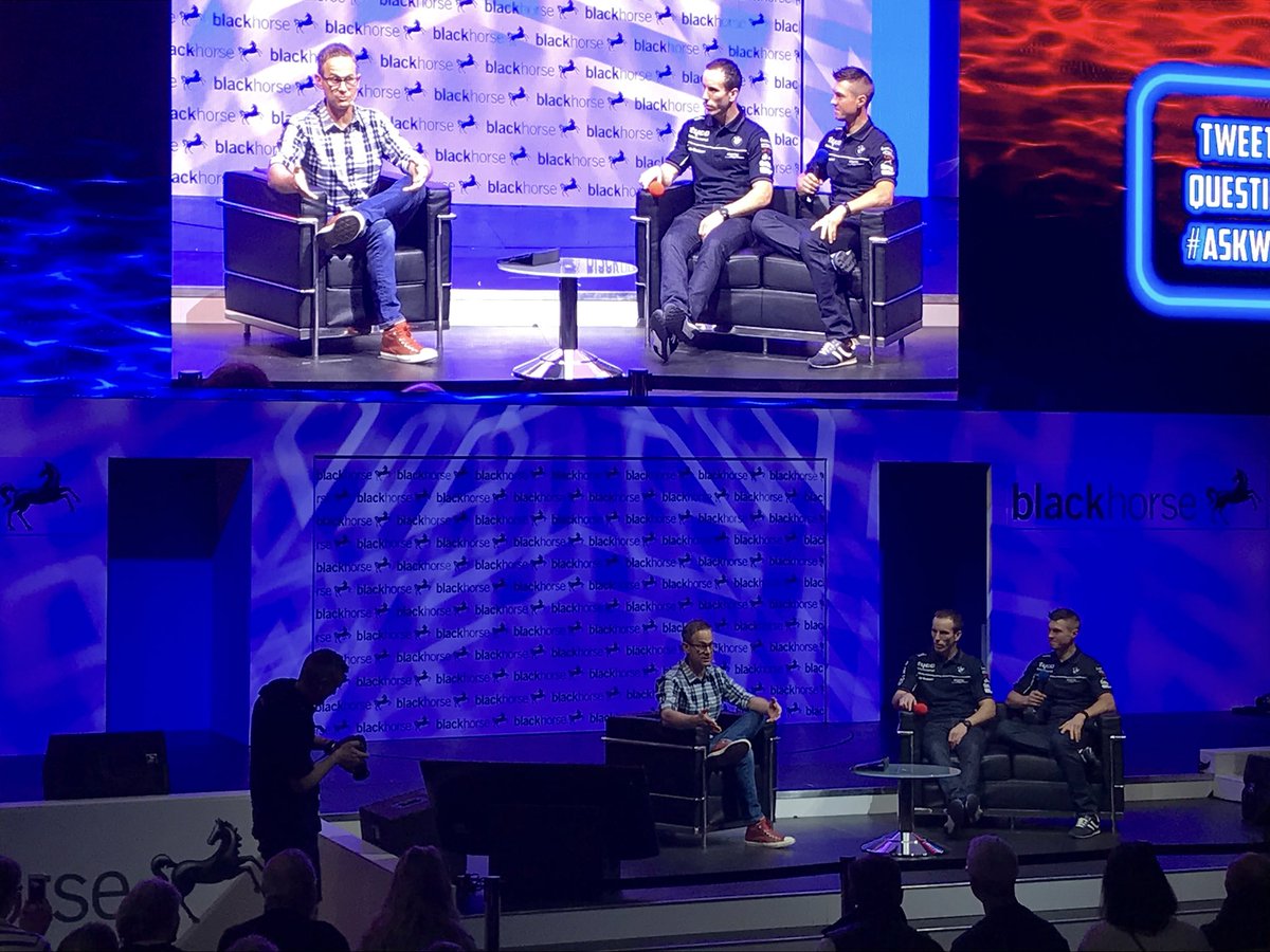 motorcyclelive's tweet photo. On stage now at #MotorcycleLive @TycoBMW announces its @OfficialBSB team for 2019 with @keithfarmer303 and @christianiddon #MCL18 https://t.co/Dyn31kzNvD