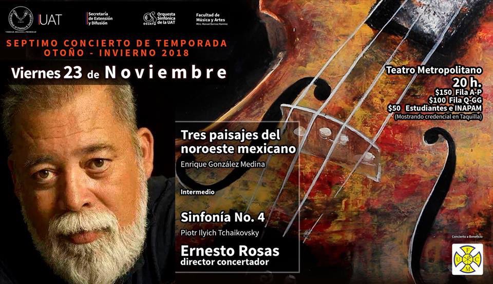 ORQUESTAOSUAT's tweet photo. OSUAT los invita hoy a su Séptimo Concierto de Temporada en  @METRO_Tam a beneficio de UFCM.
Ernesto Rosas, director invitado 
Boletos en Taquilla 
¡Los esperamos!
 @UAT_CUS @CulturaTam  @RadioUAT @UAT_mx #Tampico #Madero #Altamira https://t.co/aQMPtYU4gl