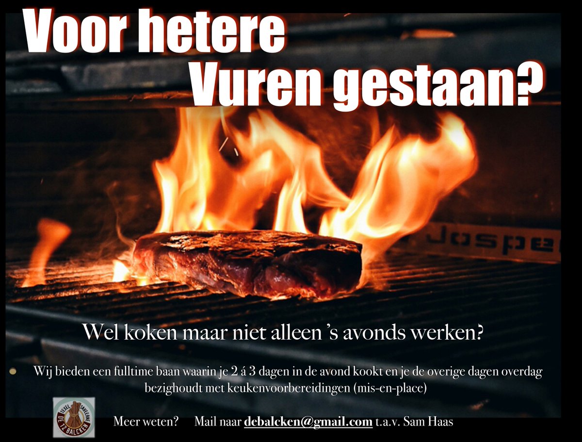 Ben of ken jij diegene die bij de Twaalf Balken wil komen werken?
 We horen het graag van je via debalcken@gmail.com
#vacature #fulltime #Texel #Balcken #Josper #grill <a href="/MissetHoreca/">Misset Horeca</a> #top100café