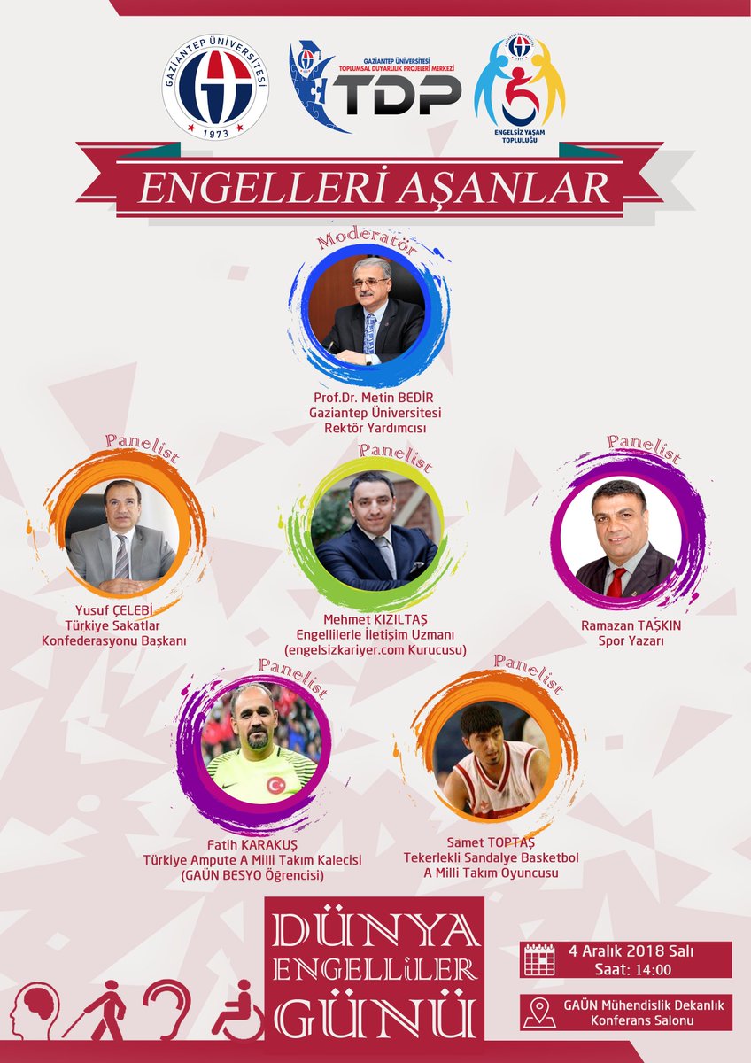 Dünya Engelliler Günü kapsamında düzenlenen "ENGELLERİ AŞANLAR" konulu panele katılımınızı bekliyoruz.
<a href="/gaziantepUniv/">Gaziantep Üniversitesi</a> <a href="/profaligur/">Prof. Dr. Ali GÜR</a> <a href="/metinbedir65/">Prof. Dr. Metin Bedir</a> <a href="/FatmaSahin/">Fatma Şahin</a> <a href="/gaunengelsiz/">GAÜN ENGELSİZ YAŞAM</a> <a href="/ramazantaskin27/">ramazan taskin</a> <a href="/mehmet_kiziltas/">Mehmet KIZILTAŞ🇹🇷</a> <a href="/fatihKarakus272/">Fatih karakuş</a>