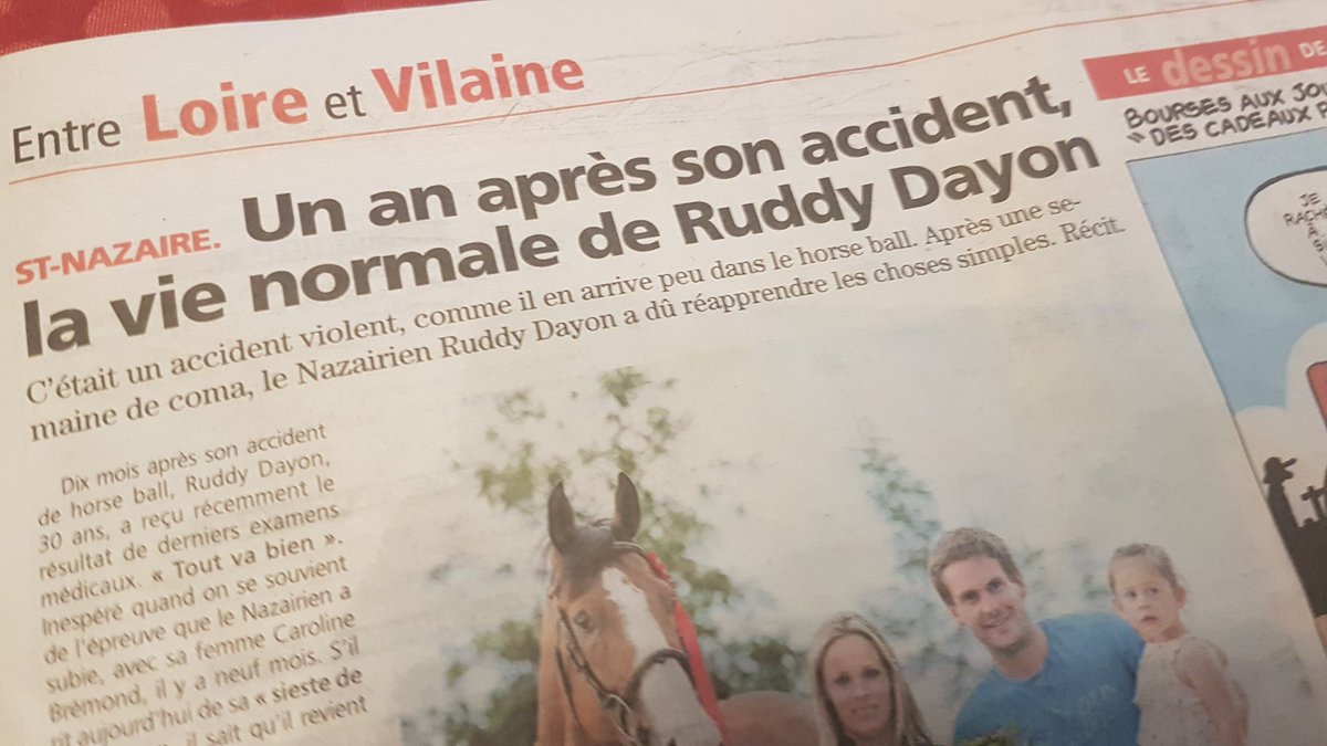 CoraDu44's tweet photo. Cette semaine dans l'@EchoPresquile, le témoignage de Ruddy Dayon, gravement blessé dans un accident de #horseball en février.

Dix mois après, le Nazairien et sa femme racontent ce retour à la vie "normale". Avec franchise et émotion.

#SaintNazaire #équitation https://t.co/RkhTLeb7Wd