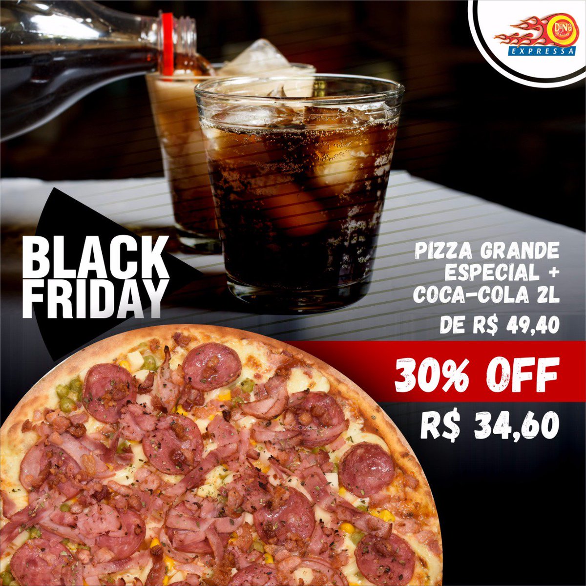 dina_pizza's tweet photo. APENAS HOJE, 23/11! O desconto finaliza a 00h00. 😃🍴 *Promoção válida para Delivery e Retirada no Balcão, Pizza Especial da Dina no tamanho Grande com 8 fatias na sexta-feira 23/11/2018 em todas as lojas Dina Pizza, a promoção não é válida para Loja do Shopping Cidade. https://t.co/BhUiNjWDcC